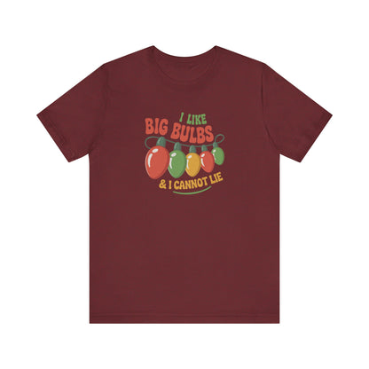 I Like Big Bulbs and I Cannot Lie — Christmas Lights Retro Tee (Dark)