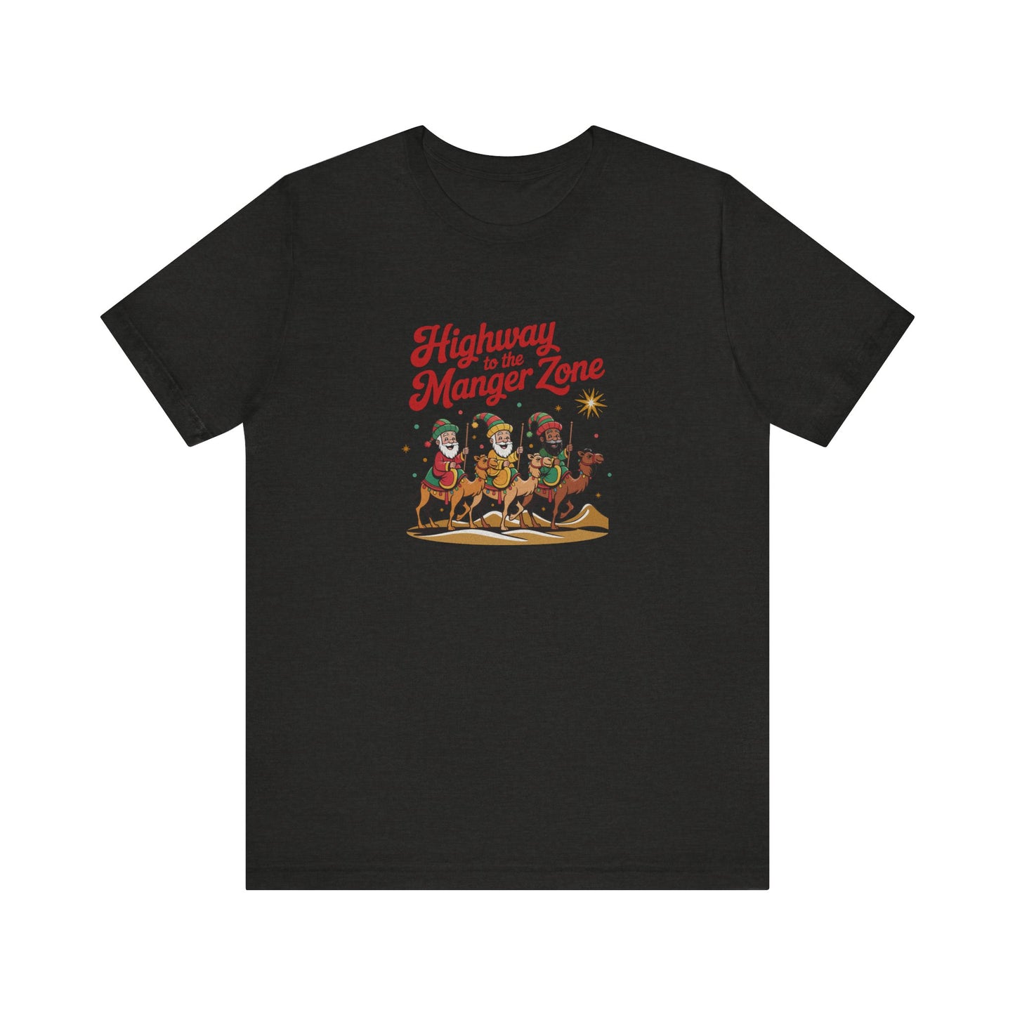 Highway to the Manger Zone — Top Gun-Inspired Christmas Retro Tee (Dark)