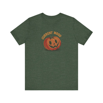 Current Mood (Cute Pumpkin) — Retro Halloween Tee (Dark)