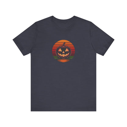 Retro Jack: Bold Grin — Halloween Sunset Tee (Dark)