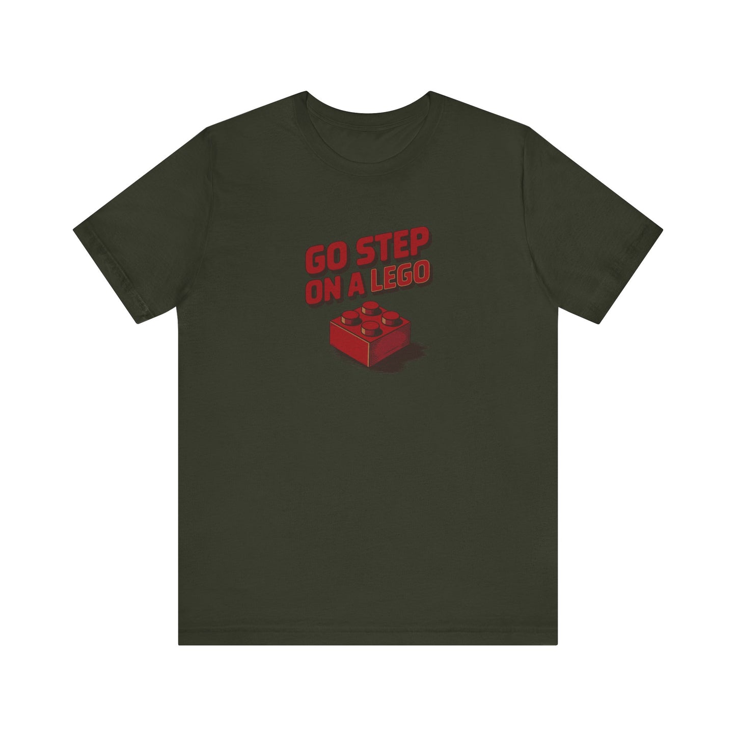 Go Step on a LEGO — Red Plastic Brick Retro Tee (Dark)