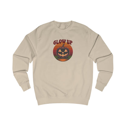 Halloween Glow Up Pumpkin — Retro Autumn Sunset Sweatshirt (Light)