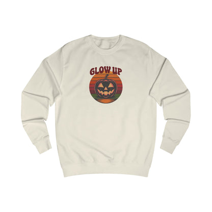 Halloween Glow Up Pumpkin — Retro Autumn Sunset Sweatshirt (Light)