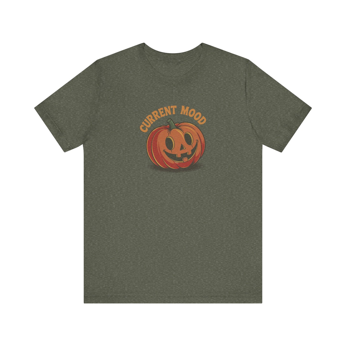 Current Mood (Cute Pumpkin) — Retro Halloween Tee (Dark)