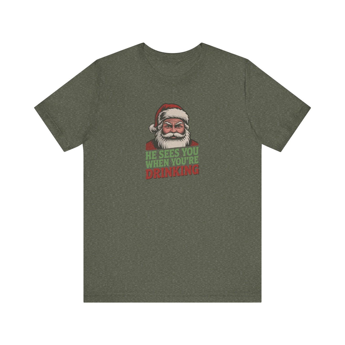 He Sees You When You're Drinking — Judgmental Santa Retro Tee (Dark)