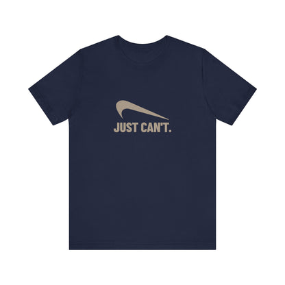 Just Can’t Athletic Parody — Retro Workout Tee (Dark)