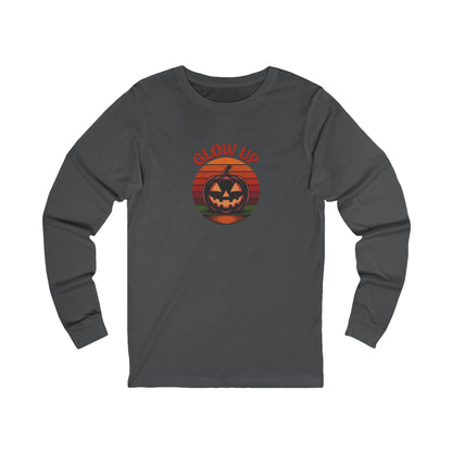 Halloween Glow Up Pumpkin — Retro Autumn Sunset Long Sleeve (Dark)