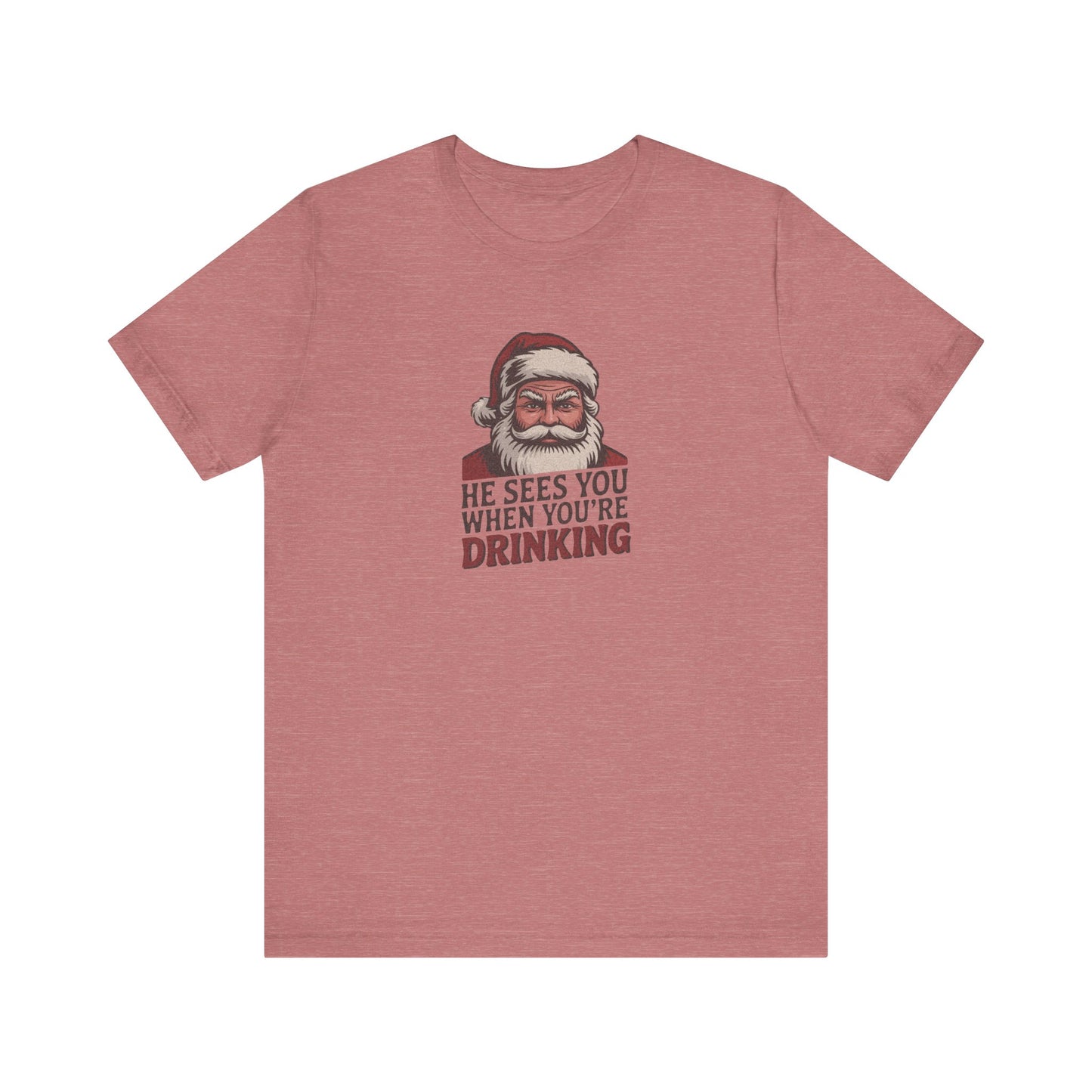 He Sees You When You're Drinking — Judgmental Santa Retro Tee (Light)
