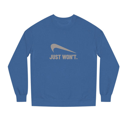 Just Won’t Athletic Parody — Retro Workout Sweatshirt (Dark)