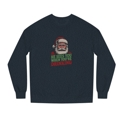 He Sees You When You're Drinking — Judgmental Santa Sweatshirt (Dark)
