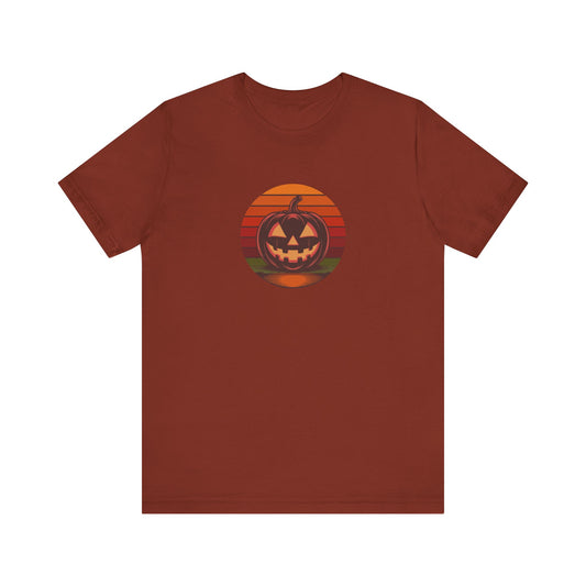 Retro Jack: Bold Grin — Halloween Sunset Tee (Dark)