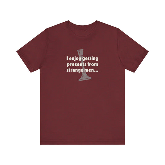 I Enjoy Getting Presents From Strange Men — Clue Retro Tee (Dark)