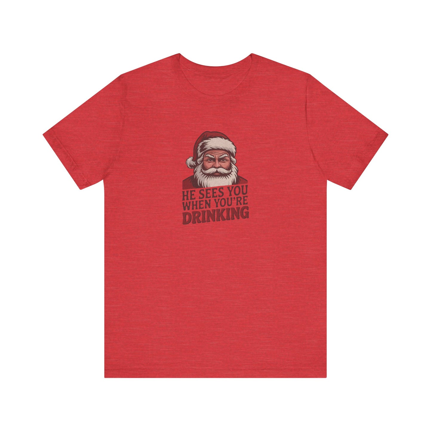 He Sees You When You're Drinking — Judgmental Santa Retro Tee (Light)