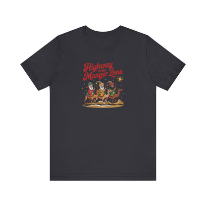 Highway to the Manger Zone — Top Gun Christmas Retro Tee (Dark)