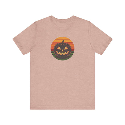 Retro Jack: Glowing Classic — Halloween Sunset Tee (Light)
