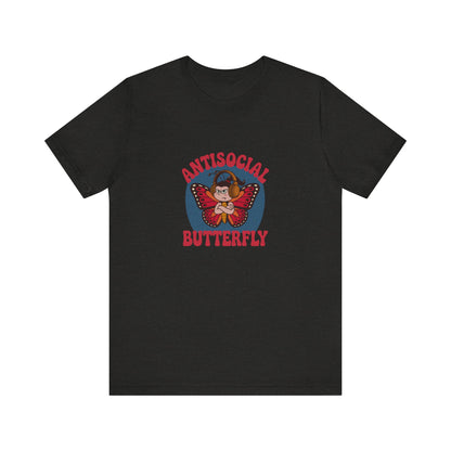 Antisocial Butterfly (Female) — Retro Workout Tee (Dark)