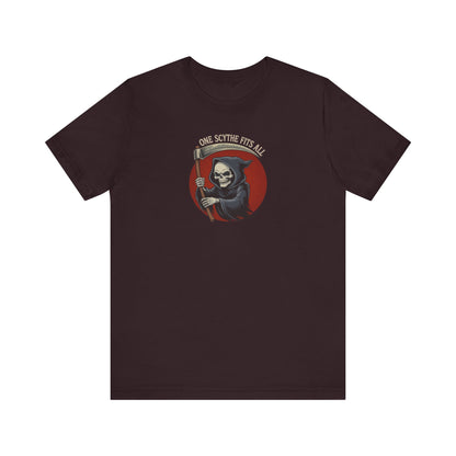One Scythe Fits All — Grim Reaper Retro Tee (Dark)
