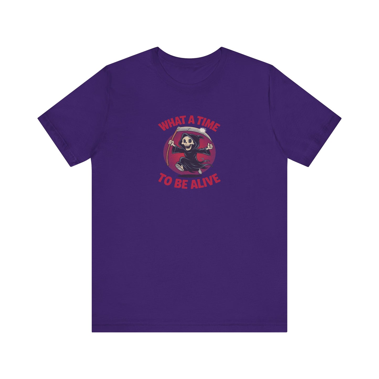 What a Time to Be Alive — Not-So-Grim Reaper Retro Tee (Dark)