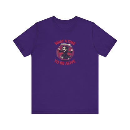 What a Time to Be Alive — Not-So-Grim Reaper Retro Tee (Dark)