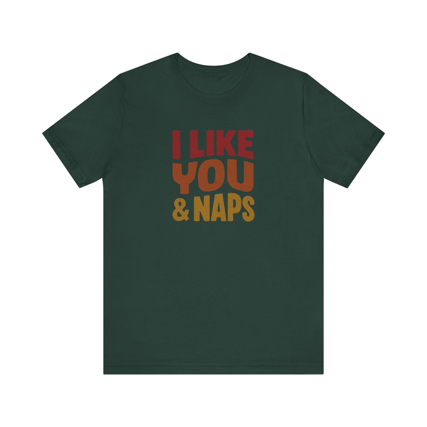 I Like You & Naps (Warm Gradient) — Retro Loungewear Tee (Dark)