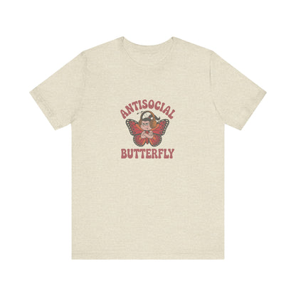 Antisocial Butterfly (Female) — Retro Workout Tee (Light)