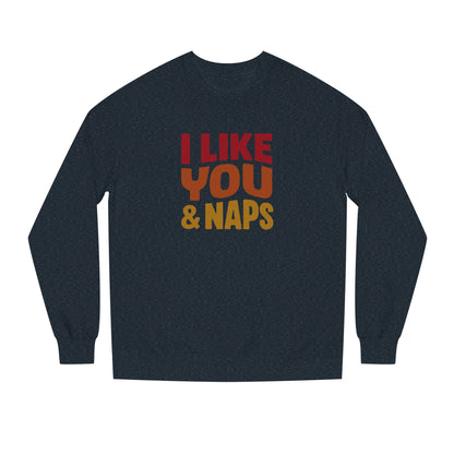 I Like You & Naps (Warm Gradient) — Retro Loungewear Sweatshirt (Dark)