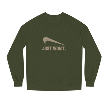 Just Won’t Athletic Parody — Retro Workout Sweatshirt (Dark)