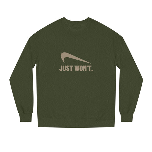 Just Won’t Athletic Parody — Retro Workout Sweatshirt (Dark)