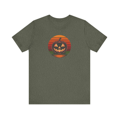 Retro Jack: Bold Grin — Halloween Sunset Tee (Dark)