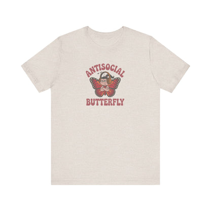 Antisocial Butterfly (Female) — Retro Workout Tee (Light)