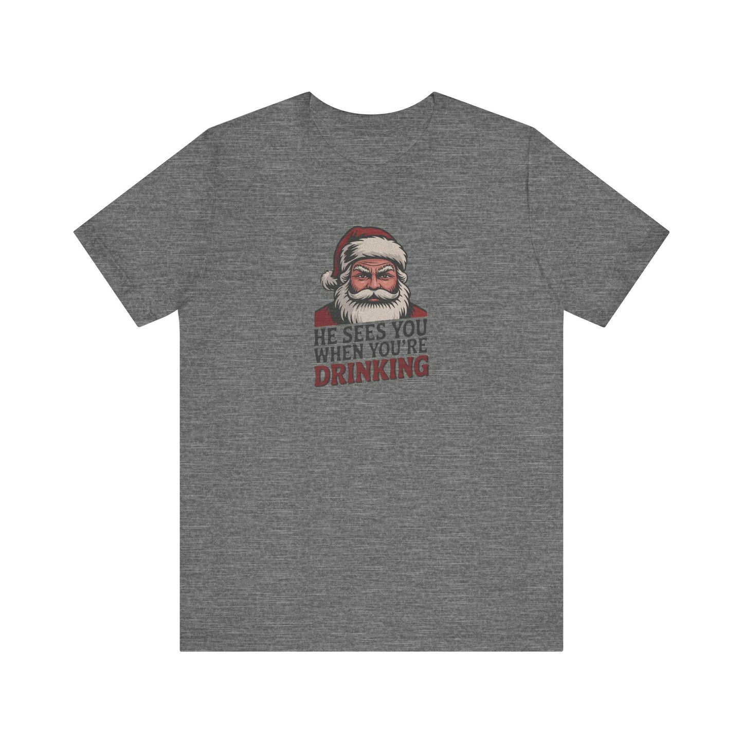 He Sees You When You're Drinking — Judgmental Santa Retro Tee (Light)