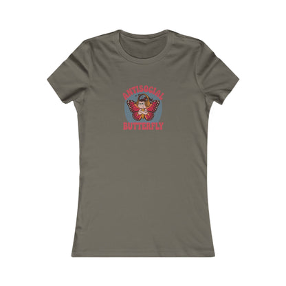 Antisocial Butterfly (Female) — Retro Workout Women's Tee (Dark)