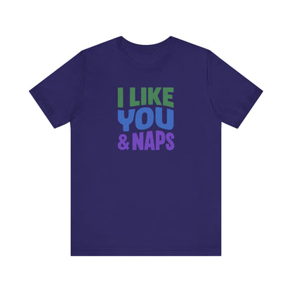 I Like You & Naps (Cool Gradient) — Retro Loungewear Tee (Dark)