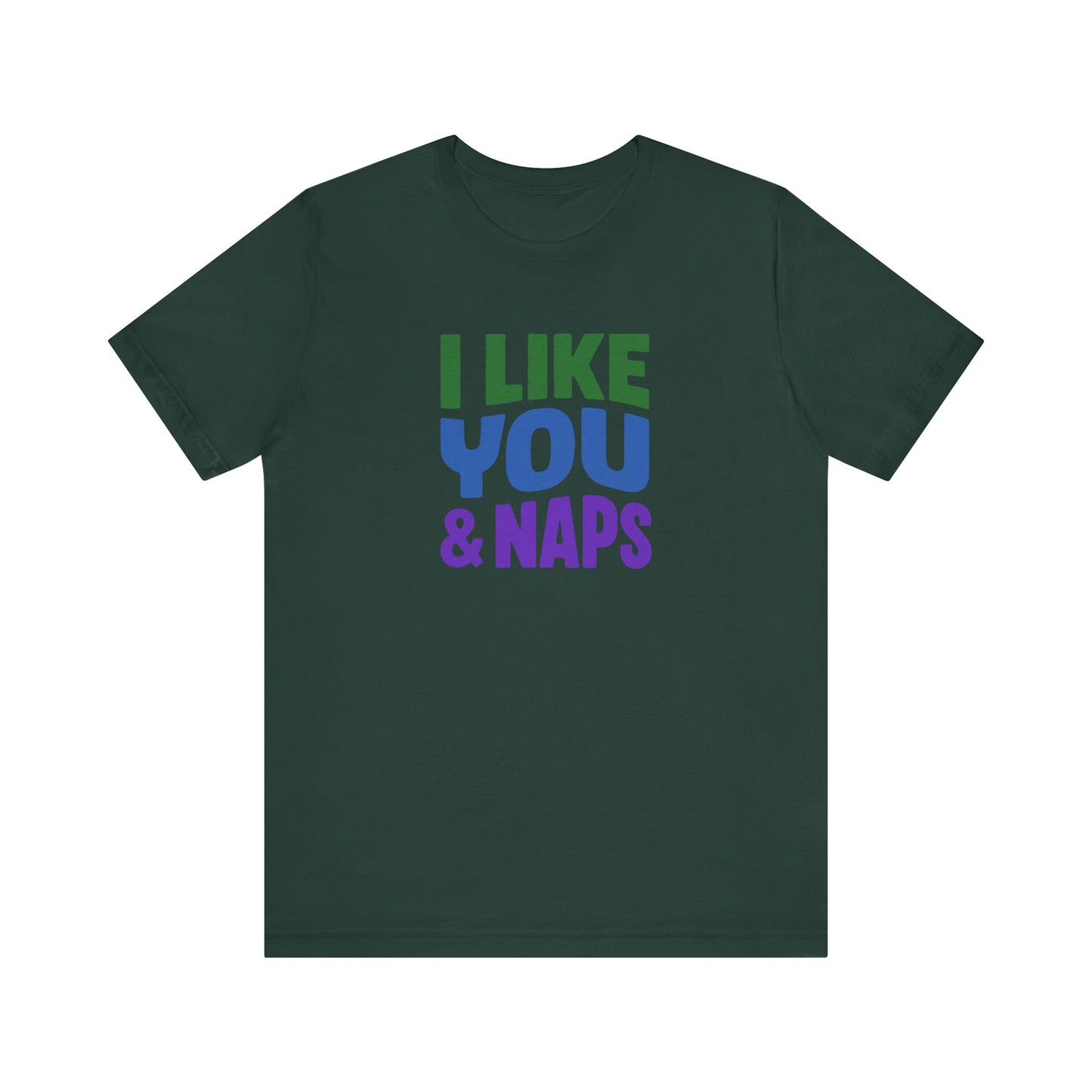 I Like You & Naps (Cool Gradient) — Retro Loungewear Tee (Dark)