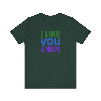 I Like You & Naps (Cool Gradient) — Retro Loungewear Tee (Dark)