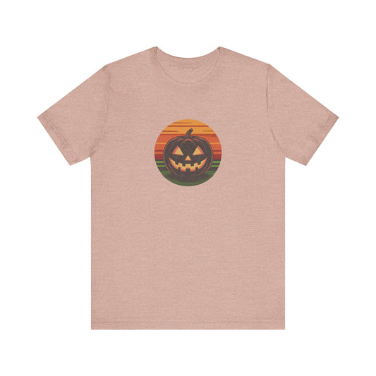 Retro Jack: Glowing Classic — Halloween Sunset Tee (Light)