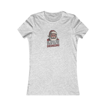 He Sees You When You're Drinking — Judgmental Santa Retro Women's Tee (Light)
