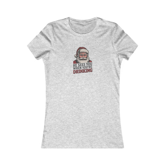 He Sees You When You're Drinking — Judgmental Santa Retro Women's Tee (Light)