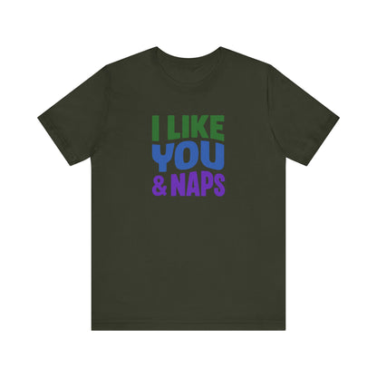 I Like You & Naps (Cool Gradient) — Retro Loungewear Tee (Dark)