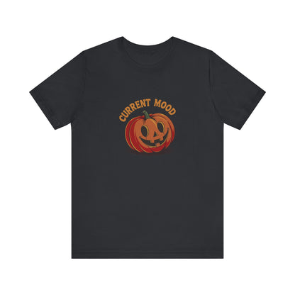 Current Mood (Cute Pumpkin) — Retro Halloween Tee (Dark)