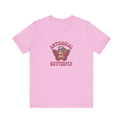 Antisocial Butterfly (Female) — Retro Workout Tee (Light)