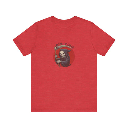 One Scythe Fits All — Grim Reaper Retro Tee (Light)