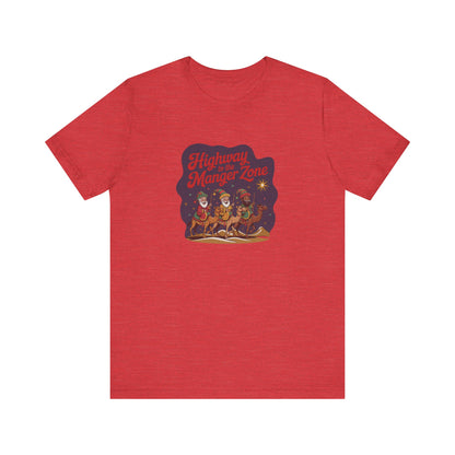 Highway to the Manger Zone — Top Gun-Inspired Christmas Retro Tee (Light)