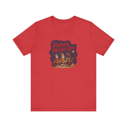 Highway to the Manger Zone — Top Gun-Inspired Christmas Retro Tee (Light)
