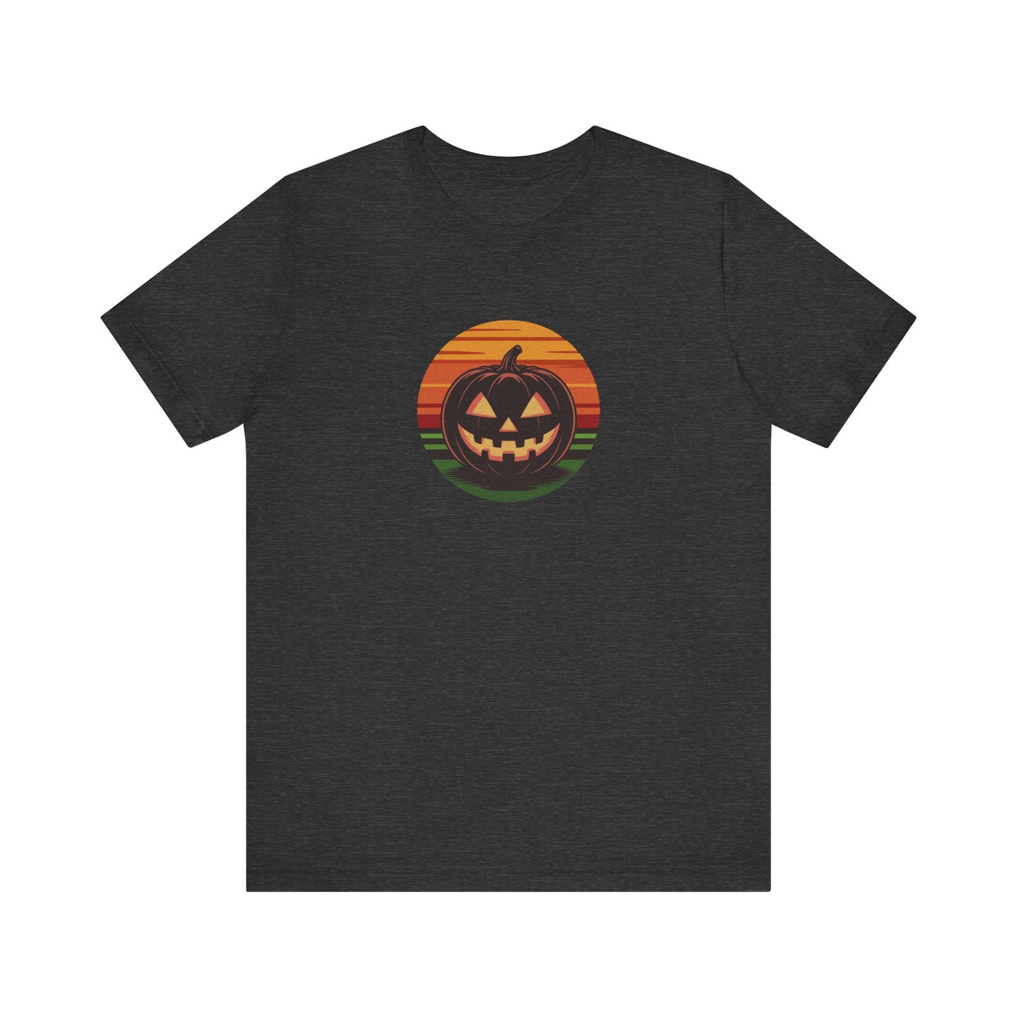 Retro Jack: Glowing Classic — Halloween Sunset Tee (Dark)