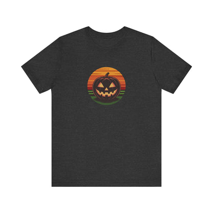 Retro Jack: Glowing Classic — Halloween Sunset Tee (Dark)