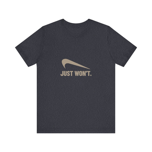 Just Won’t Athletic Parody — Retro Workout Tee (Dark)