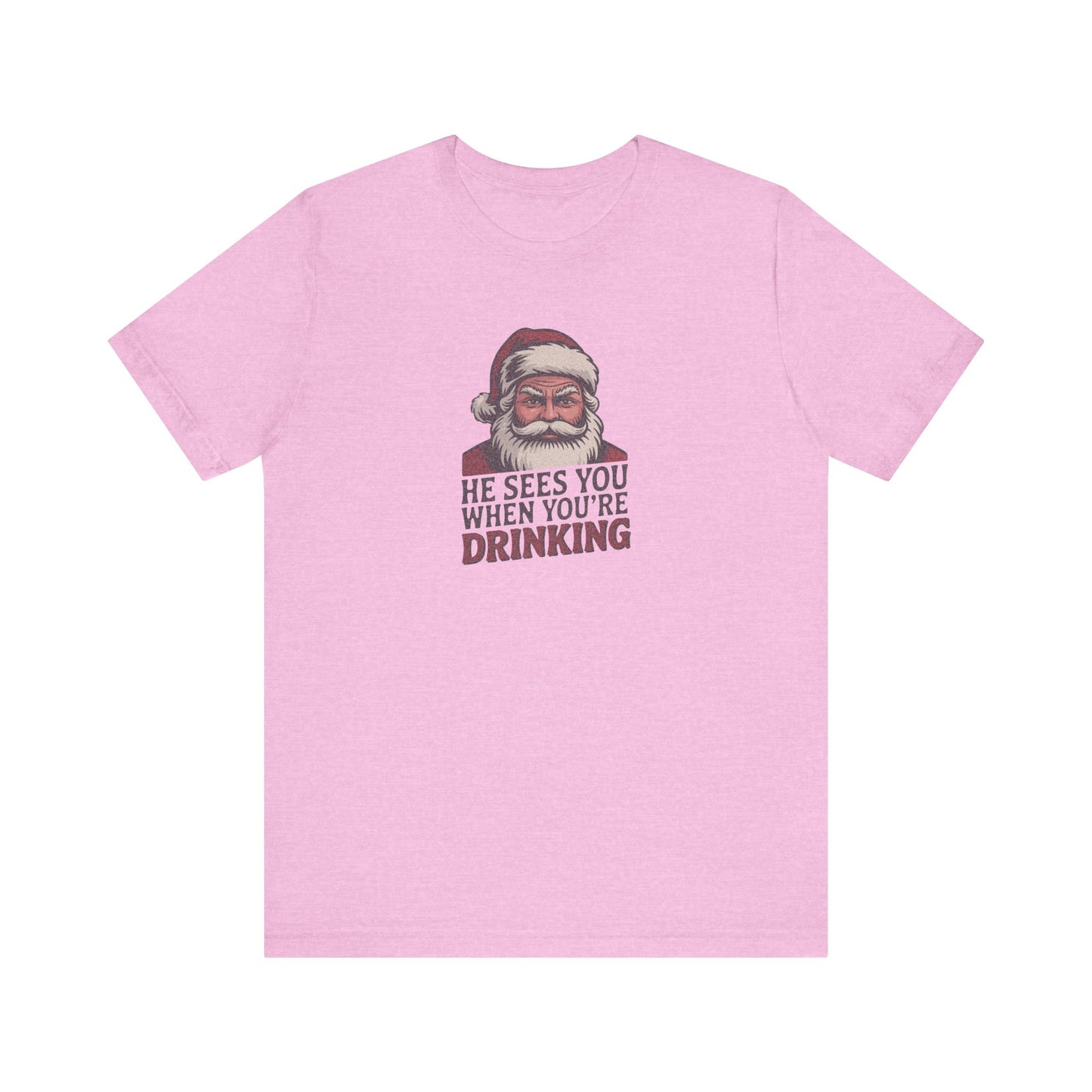 He Sees You When You're Drinking — Judgmental Santa Retro Tee (Light)