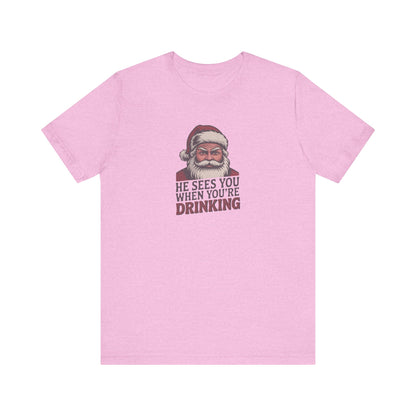 He Sees You When You're Drinking — Judgmental Santa Retro Tee (Light)