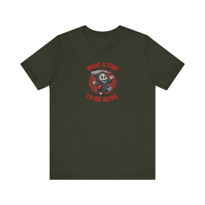 What a Time to Be Alive (Cute) — Lil Reaper Retro Tee (Dark)